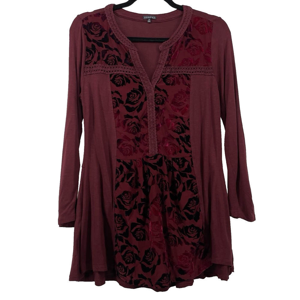 Hanna Size M Velvet Burnout Tunic Top Flowy Blouse Whimsigoth Dark Fairy Grunge‎